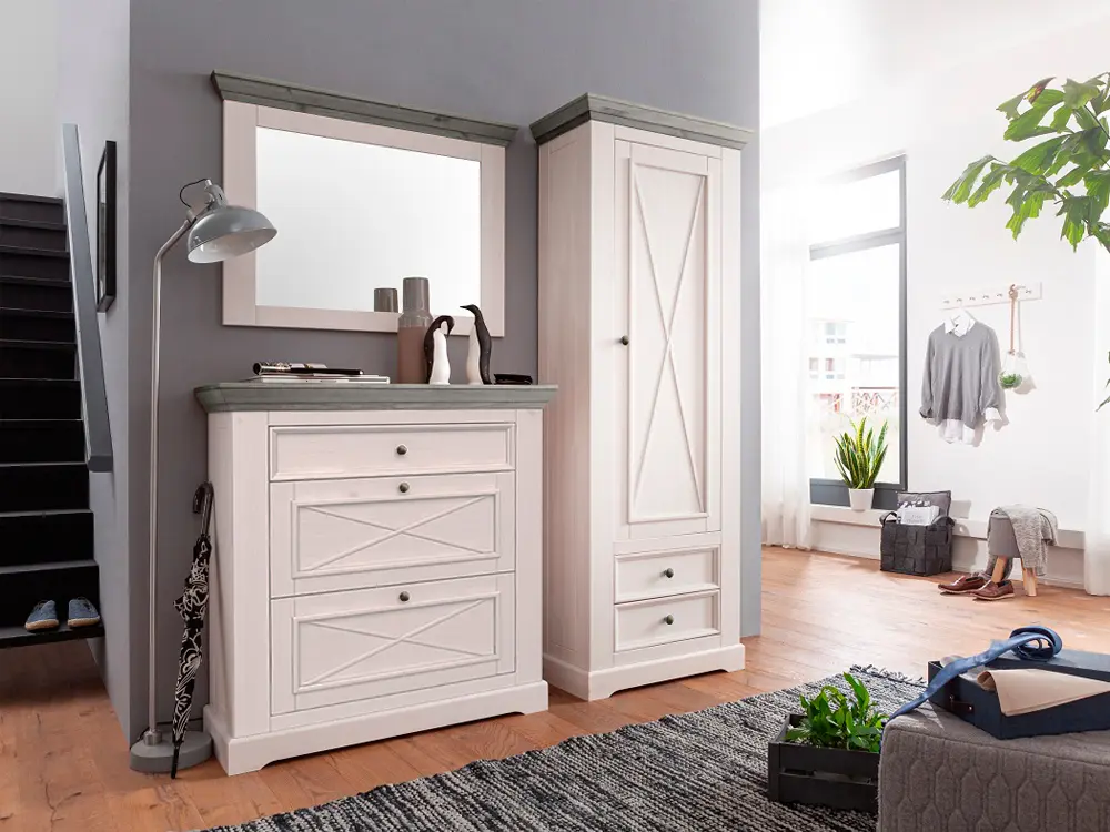 Зеркало белое сосна Форест белый воск/серый