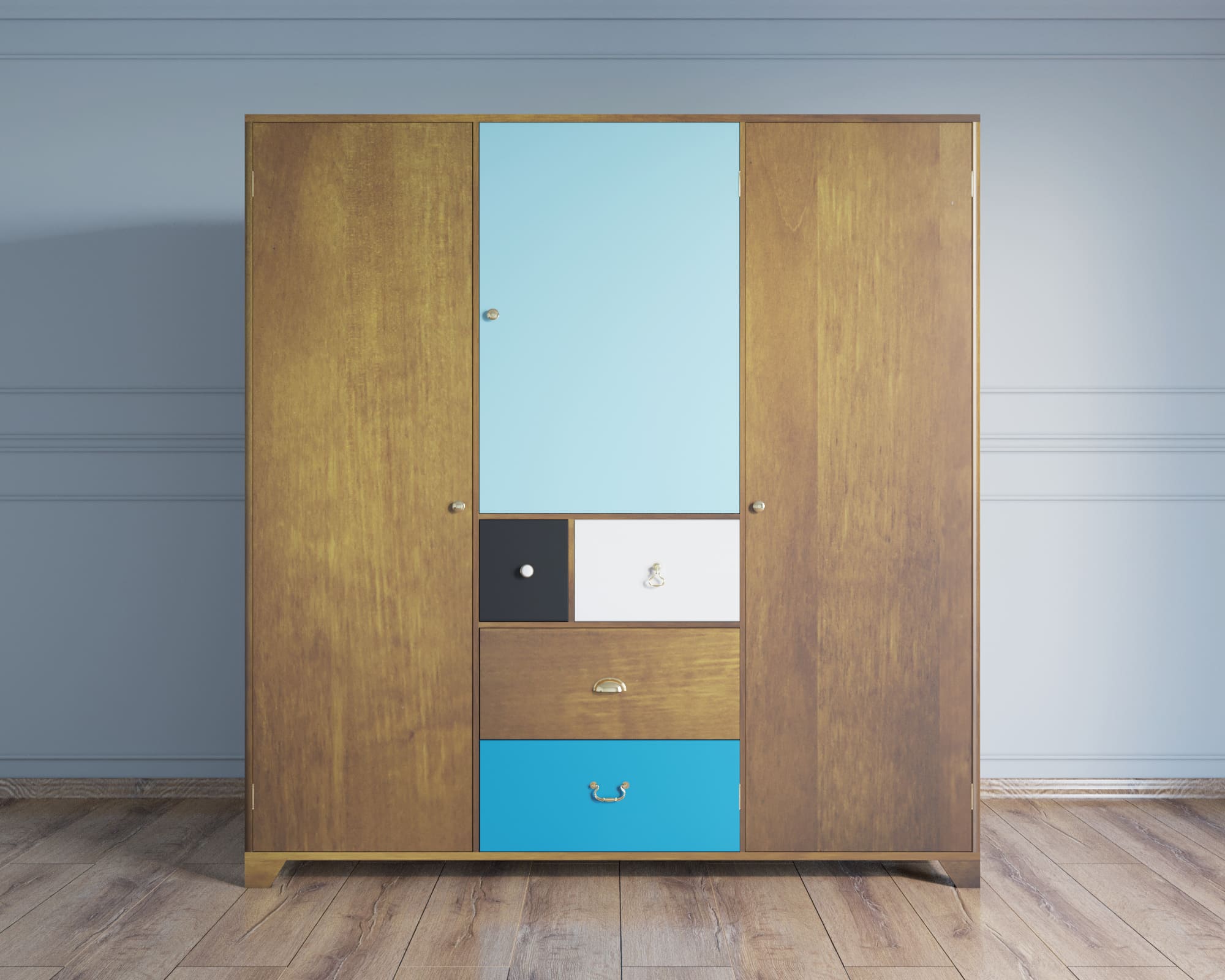 Шкаф с 4 ящиками "Aquarelle" трехстворчатый