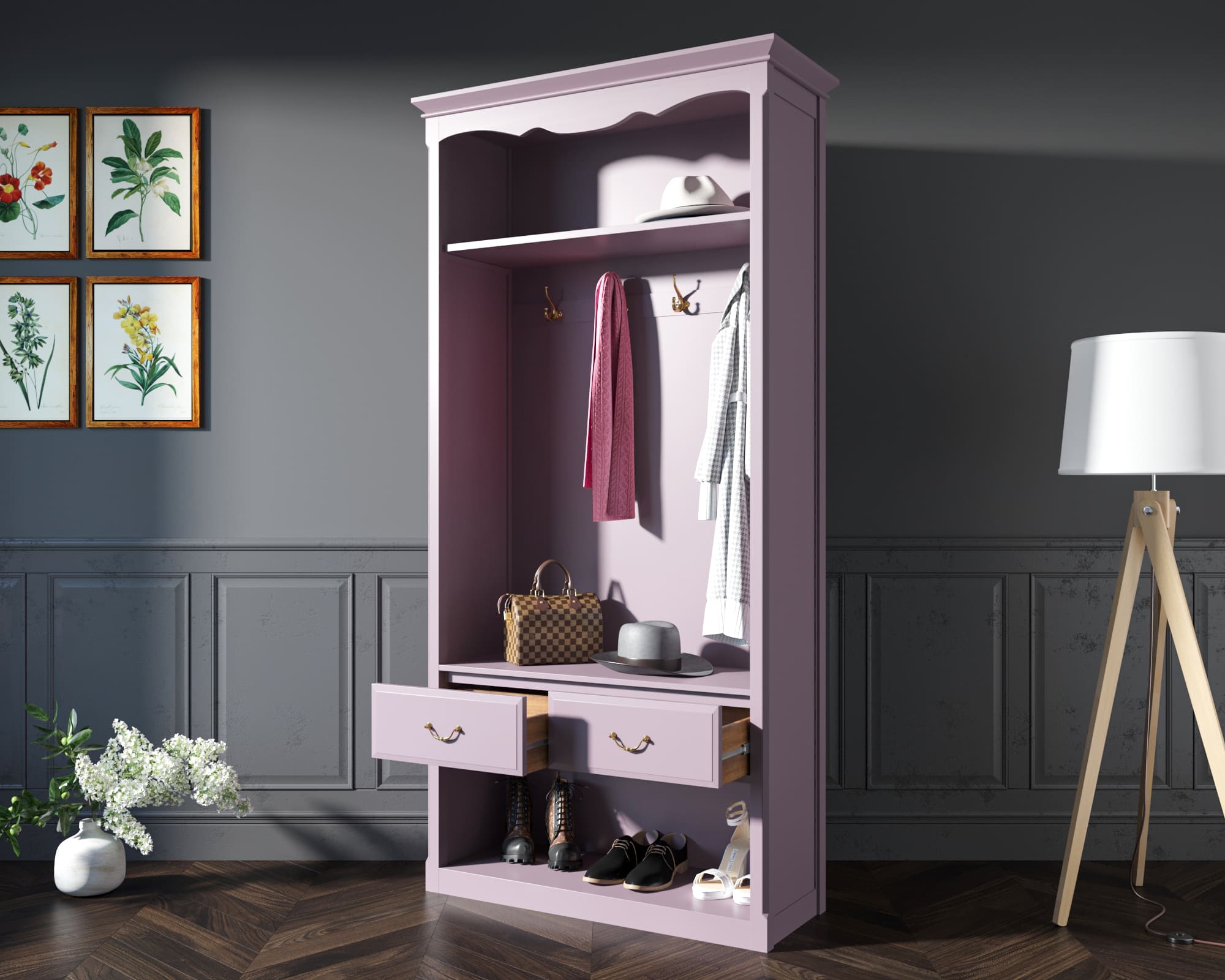 Шкаф-прихожая массив Leontina Lavanda открытая арт ST9360L