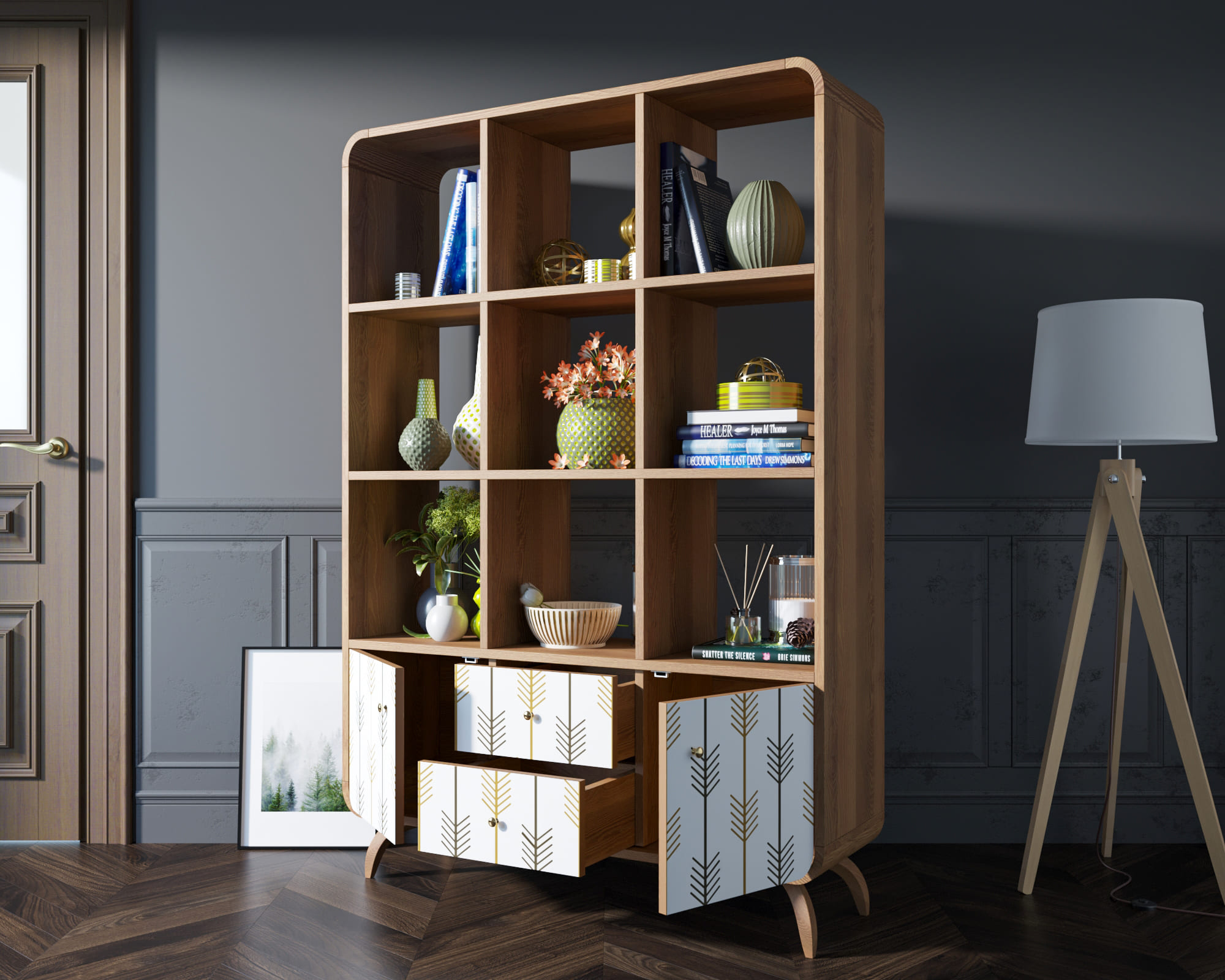 Стеллаж с 2 ящиками "Ellipse" принт 2